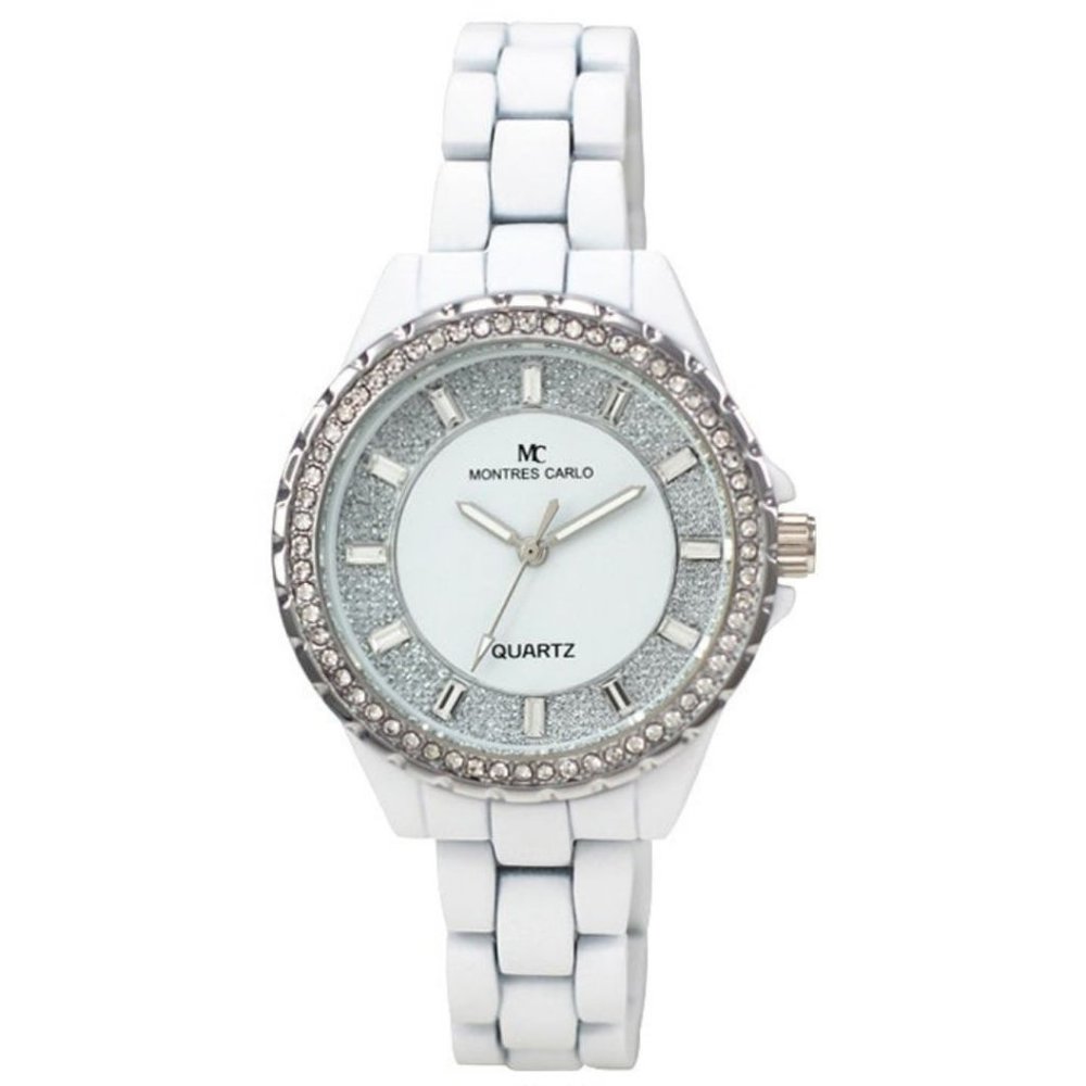 38mm Montres Carlo Women Fashion Luxury Ladies Stones Quartz White Dress Watch